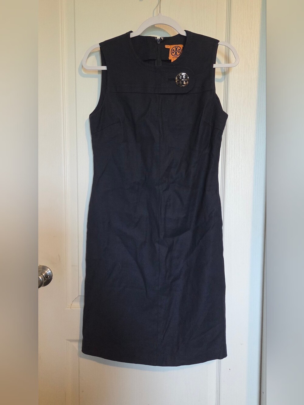 Tory Burch Elegant Sleeveless Navy Blue Sheath Dress, Size 4
